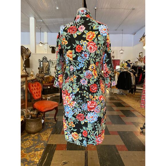 1980s denim skirt and jacket bright flower print 80s fashion 2 piece jean sm - Picture 7 of 10